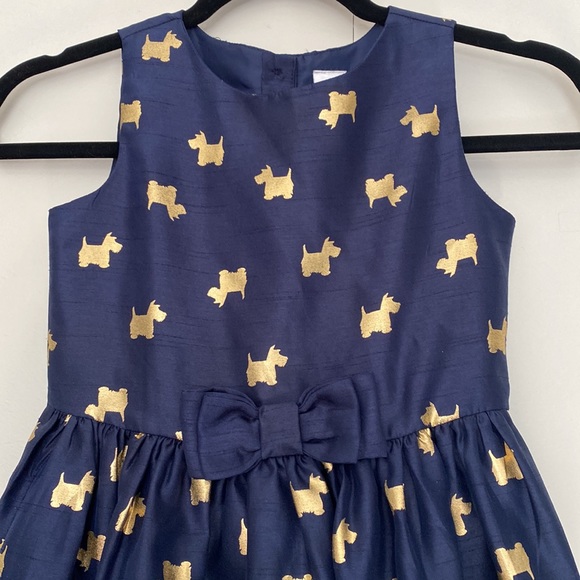 NEW Gymboree Sleeveless Girl 7 Navy Gold Scottie Dog Party Formal Dress Holidays - Picture 2 of 8